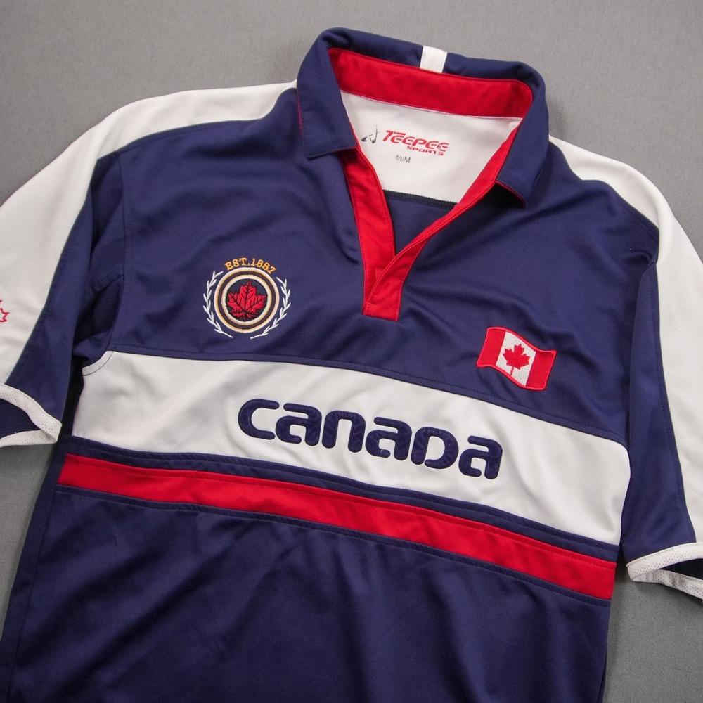 Retro Canada Rugby Polo Jersey Teepee Sports Shirt Men M Maple Leaf 1887